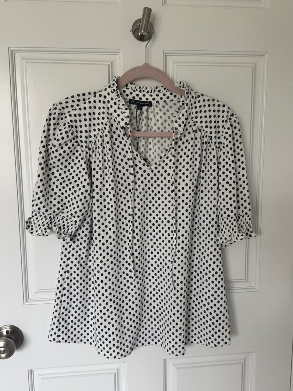 Adrianna Papell White Polka Dot Blouse
